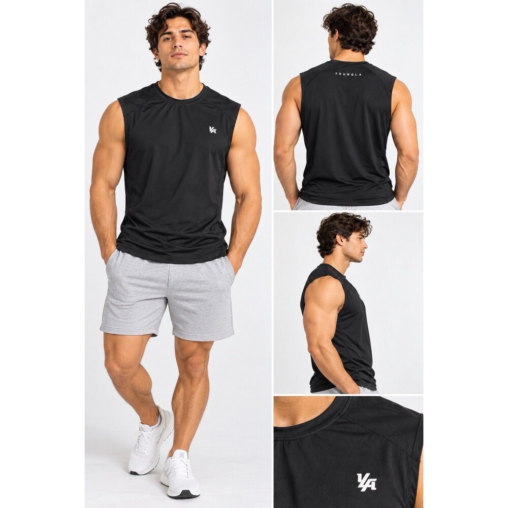 YoungLA Black Sleeveless Performance Training Tank Top Size XL Muscle Tee